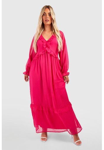 Plus Dobby Ruffle Maxi Dress, Pink