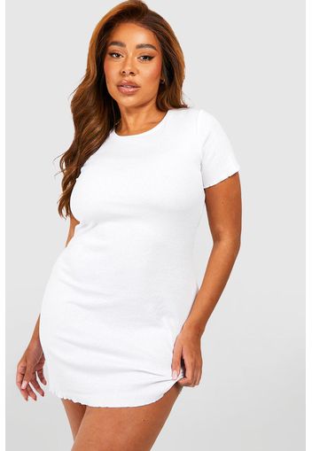 Plus Ruffle Hem Mini Dress, Bianco