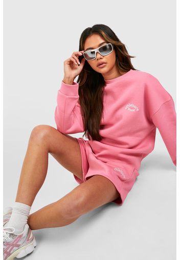 Ath Leisure Embroidered Puff Print Short Tracksuit, Pink
