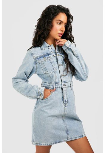 Western Denim Shirt Dress, Azzurro