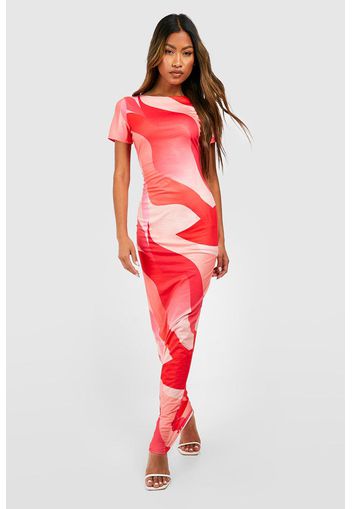 Abstract Cap Sleeve Maxi Dress, Pink