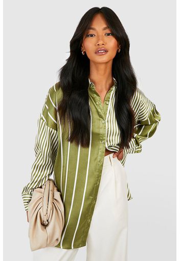 Mixed Satin Stripe Oversized Shirt, Verde