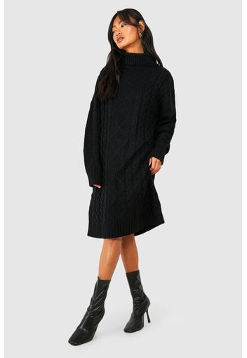 Chunky Oversized Roll Neck Jumper Dress, Nero