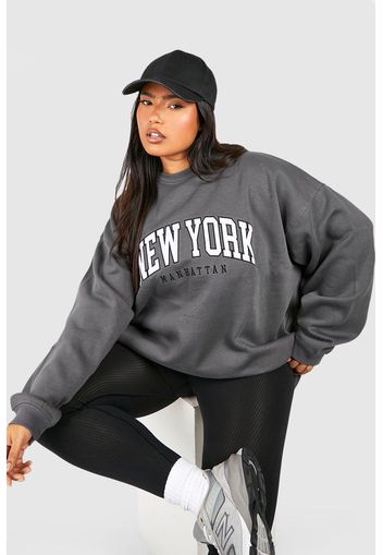 Felpa Plus Size oversize con applique New York, Grigio