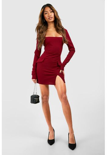 Crepe Square Neck Pocket Detail Mini Dress, Rosso