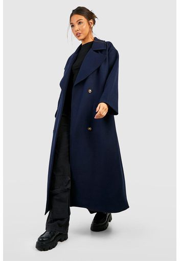 Super Oversized Maxi Double Breasted Wool Look Coat, Navy