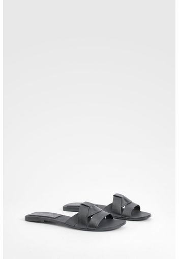 Woven Leather Mule Sandals, Nero