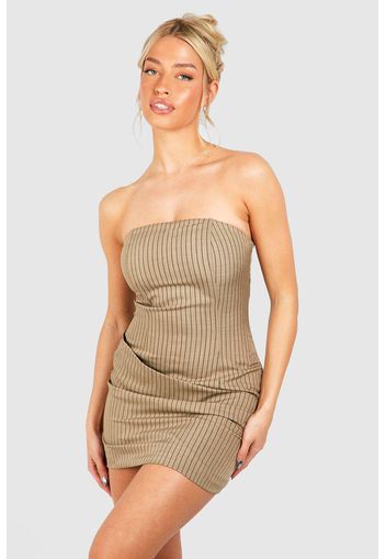 Pinstripe Corset Drape Front Mini Dress, Beige