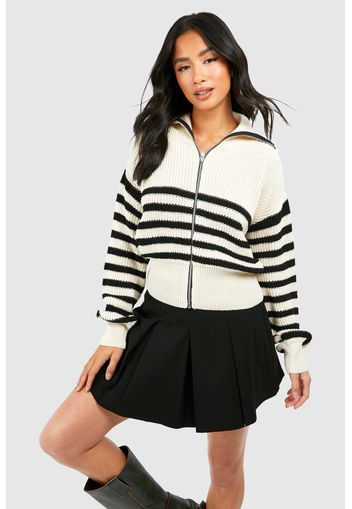 Petite Stripe Zip Through Cardigan, Nero