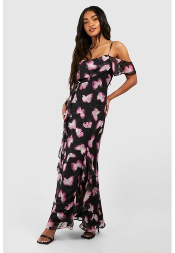 Printed Draped Sleeve Maxi Slip Dress, Pink