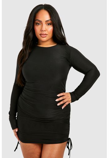 Plus Ruched Mini Dress, Nero