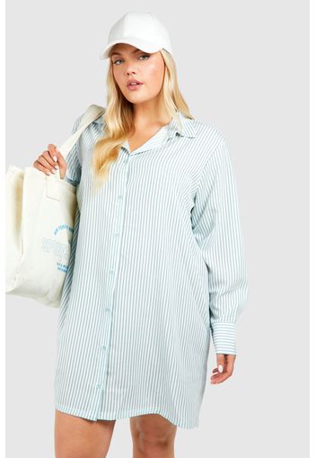 Plus Stripe Dropped Shoulder Shirt Dress, Azzurro