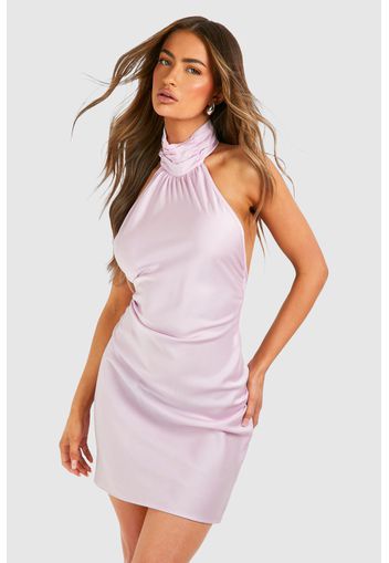 Satin Halterneck Mini Dress, Purple