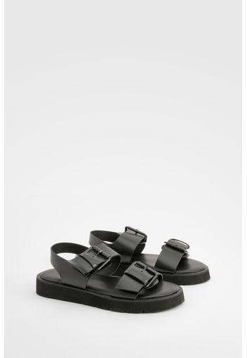 Buckle Detail 2 Part Flaform Sandals, Nero