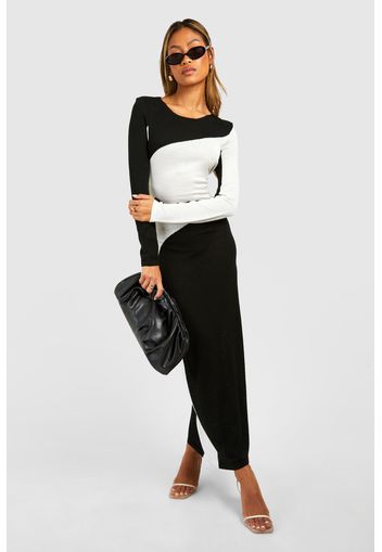 Monochrome Colour Block Knitted Maxi Dress, Nero