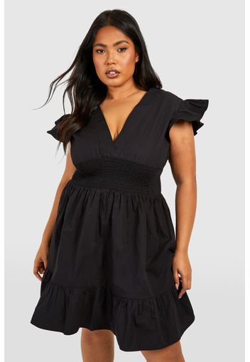 Plus Ruffle Detail Mini Dress, Nero