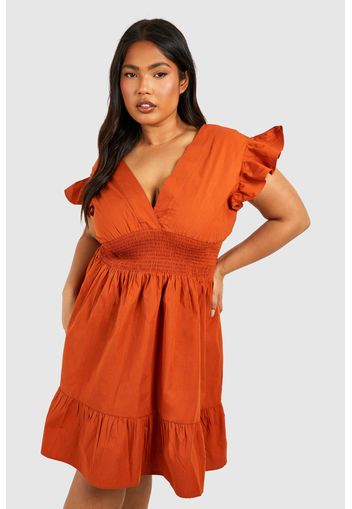 Plus Ruffle Detail Mini Dress, Arancio