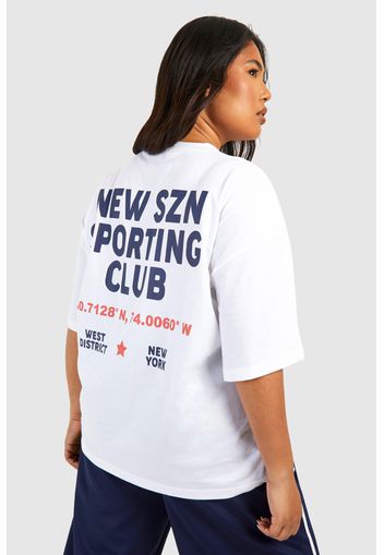 Plus New Szn Sports Club Oversized T-shirt, Bianco