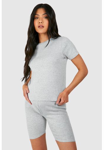 Maternity Ribbed Short Sleeve T-shirt, Grigio