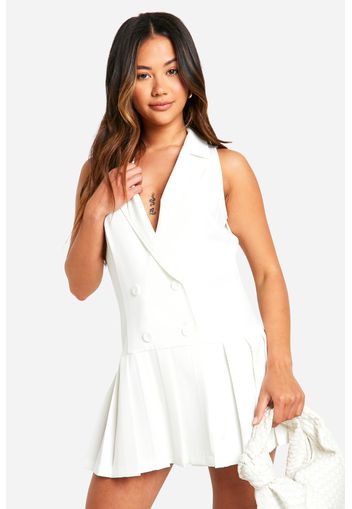 Pleated Drop Hem Blazer Dress, Bianco