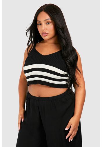 Plus Stripped Strappy Top, Nero