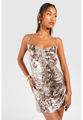 Foil Cowl Mini Dress, Multi