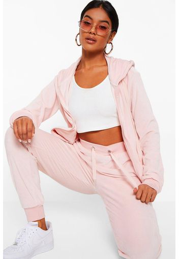 Velour Hoodie and Jogger Lounge Set, Pink
