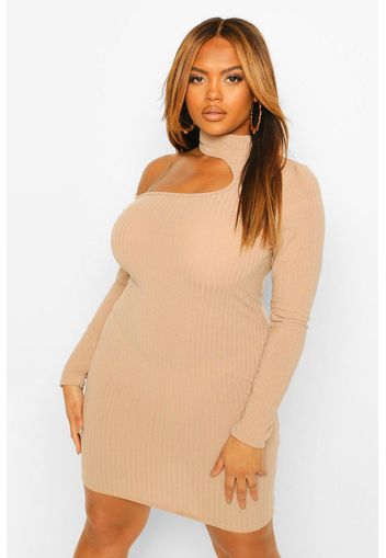 Plus Soft Rib Cut Out Jumper Dress, Beige