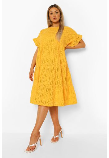 Plus Broderie Anglaise Tiered Midi Dress, Giallo