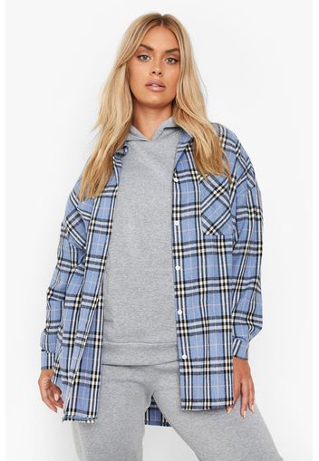 Plus Oversized Checked Shirt, Azzurro