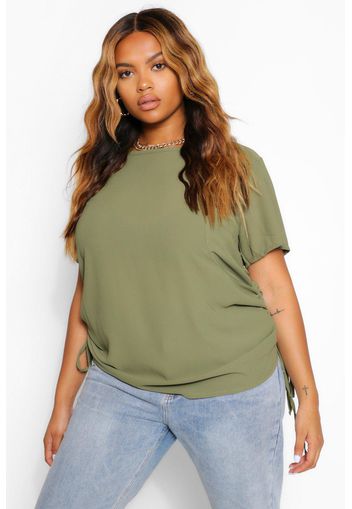 Plus Ruched Side Woven Top, Verde