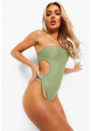 One Shoulder Ruched Cut Out Swimsuit, Verde