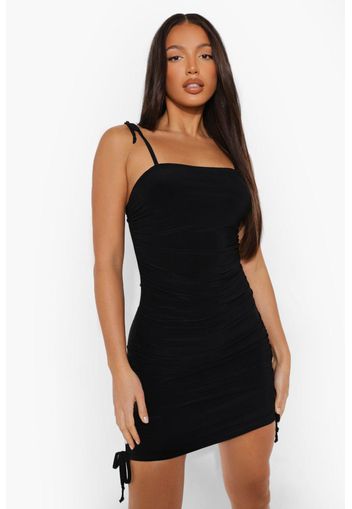 Tall Slinky Ruched Side Mini Dress, Nero