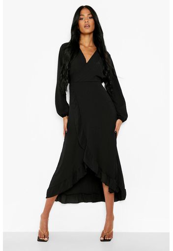 Tall Ruffle Maxi Wrap Dress, Nero