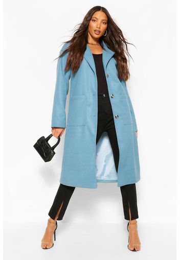 Tall Pocket Detail Longline Wool Look Coat, Azzurro