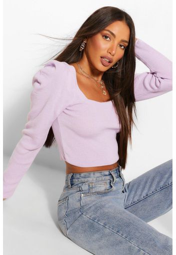 Tall Puff Sleeve Knitted Crop Tio, Purple