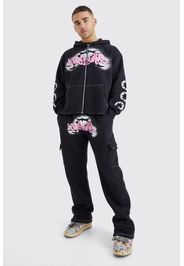 Tuta sportiva Cargo squadrata Worldwide stile Graffiti, Nero