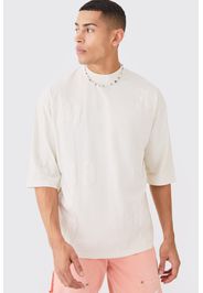 Oversized Heavyweight Half Sleeve Acid Wash Applique T-shirt, Cream