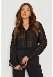 Camicia oversize a pois con trama, Nero