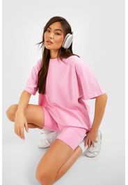 Oversized T-shirt And Cycling Short Set, Pink