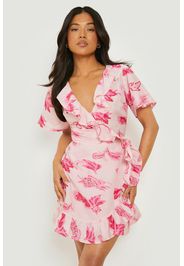 Petite Floral Ruffle Wrap Mini Dress, Pink