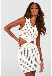 Twist Front Crochet Mini Dress, Cream