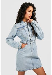 Western Denim Shirt Dress, Azzurro