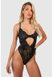 Body in pizzo con cut-out laterali, Nero