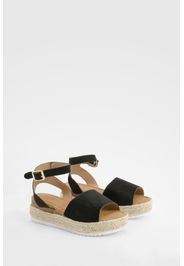 Peep Toe Espadrille Flatform Sandals, Nero