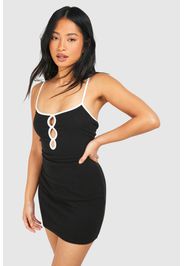 Petite Contrast Keyhole Mini Dress, Nero