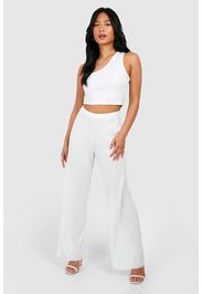 Petite Plisse Wide Leg Trouser, Bianco