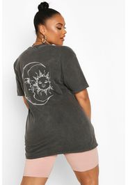 Plus T-shirt con scritta “Sun Moon”, Nero