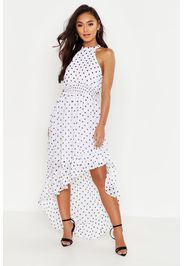 Petite Polka Dot High Neck Shirred Waist Maxi Dress, Bianco