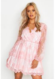 Plus Lace Plunge Skater Dress, Pink